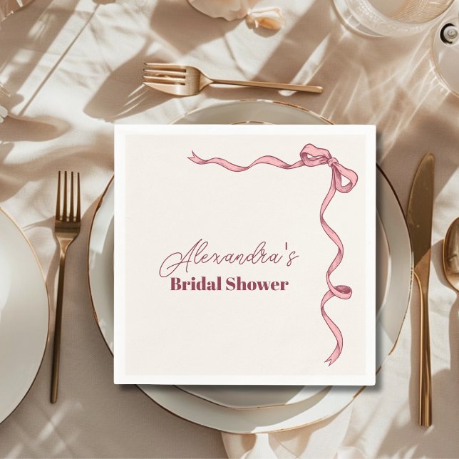 Serviette En Papier Fête de Mariage Élégant Rose Ruban (Créateur téléchargé)
