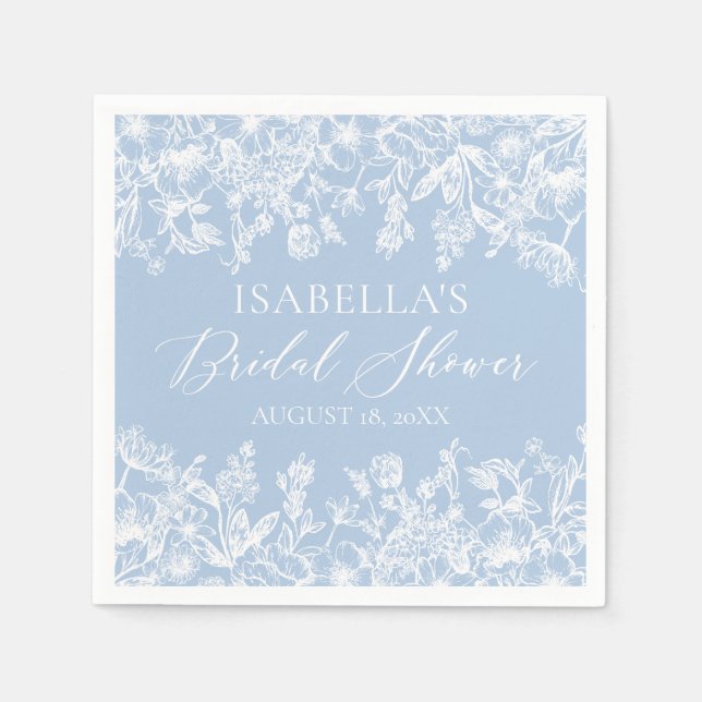 Serviette En Papier Fête de Mariage Élégante aux Fleurs Sauvages Bleu  (Devant)