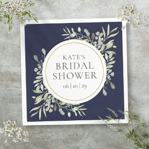 Serviette En Papier Fête de mariage élégante bleu marine or vert