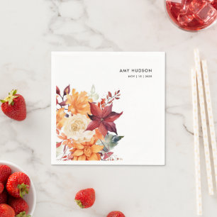 Serviette En Papier Fête de mariage élégante florale automne hiver