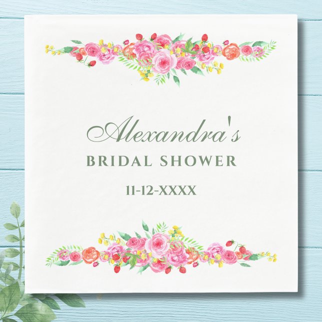 Serviette En Papier Fête de mariage en fleurs roses de paeonie (Créateur téléchargé)