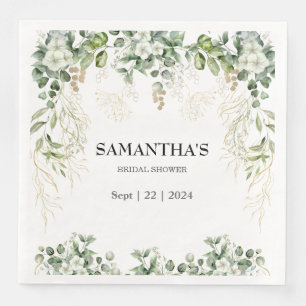 Serviette En Papier Fête de mariage Enchantée Feuillage Doré et Vert