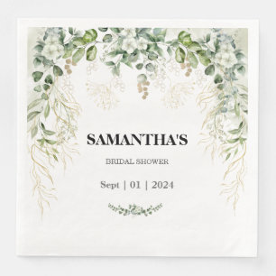 Serviette En Papier Fête de mariage Enchantée Feuillage Doré et Vert