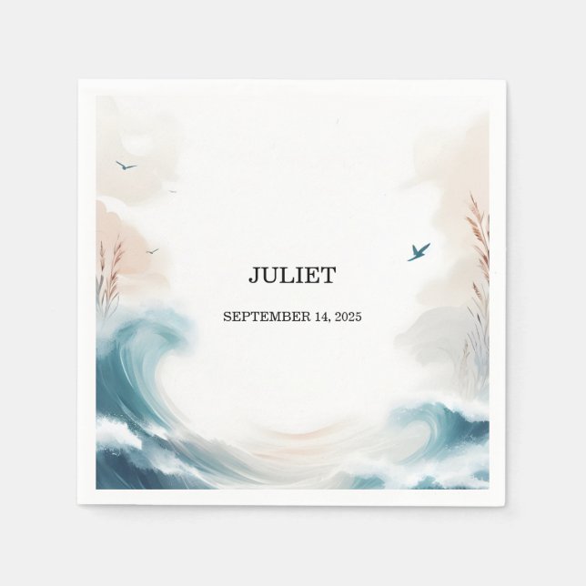 Serviette En Papier Fête de mariage estival plage océan eau bleue (Devant)