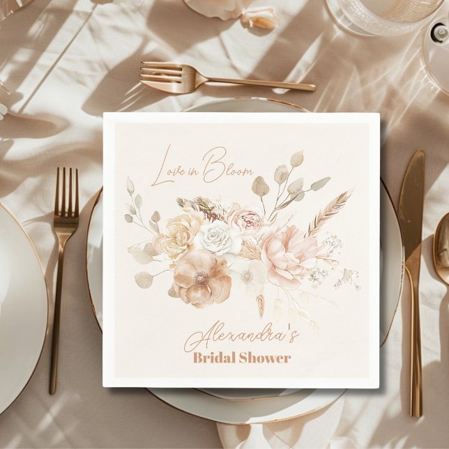 Serviette En Papier Fête de Mariage Fleurie Rose Pâle avec Herbe de la (Créateur téléchargé)