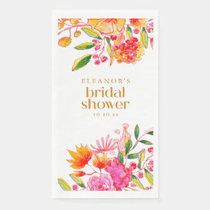 Serviette En Papier Fête de Mariage Fleurs Aquarelle Rose Orange Moder