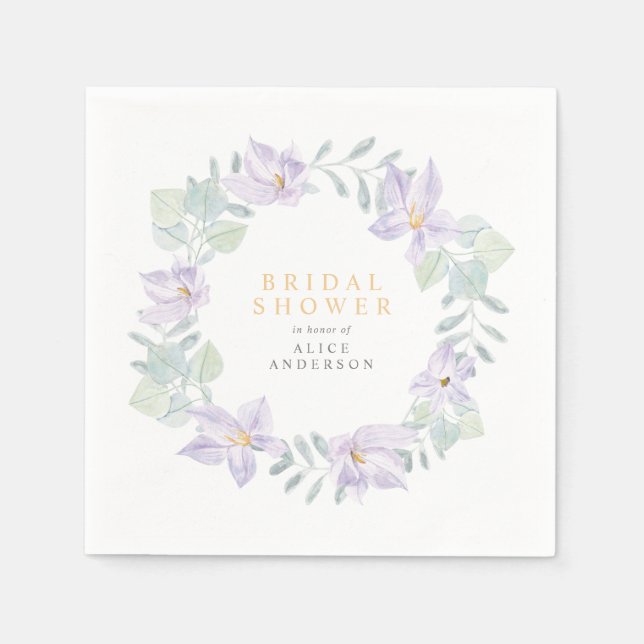 Serviette En Papier Fête de Mariage Fleurs Violettes Élégantes Aquarel (Devant)