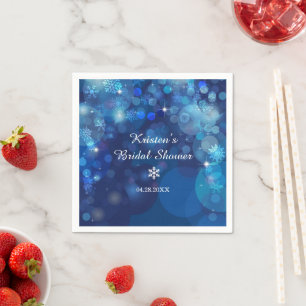 Serviette En Papier Fête de mariage flocons bleus Bokeh Hiver
