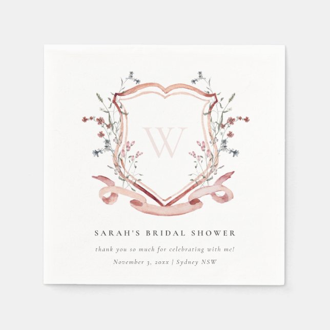 Serviette En Papier Fête de mariage floral aquarelle crête rose sauvag (Devant)