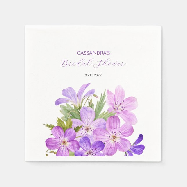 Serviette En Papier Fête de mariage floral de géranium violet rose  (Devant)