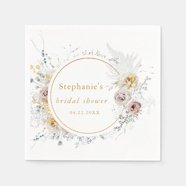 Serviette En Papier Fête de mariage floral doré (Devant)