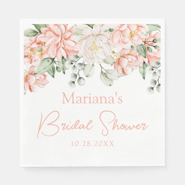Serviette En Papier Fête de mariage floral ivoire pêche (Devant)