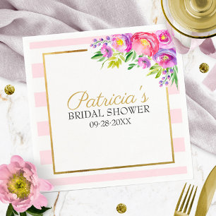 Serviette En Papier Fête de mariage floral or et rose faux