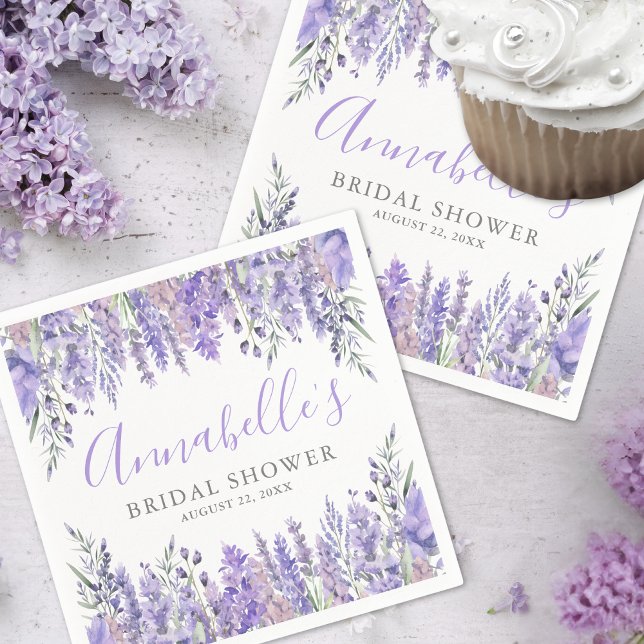 Serviette En Papier Fête de mariage floral pourpre (Purple Floral Bridal Shower Napkins)