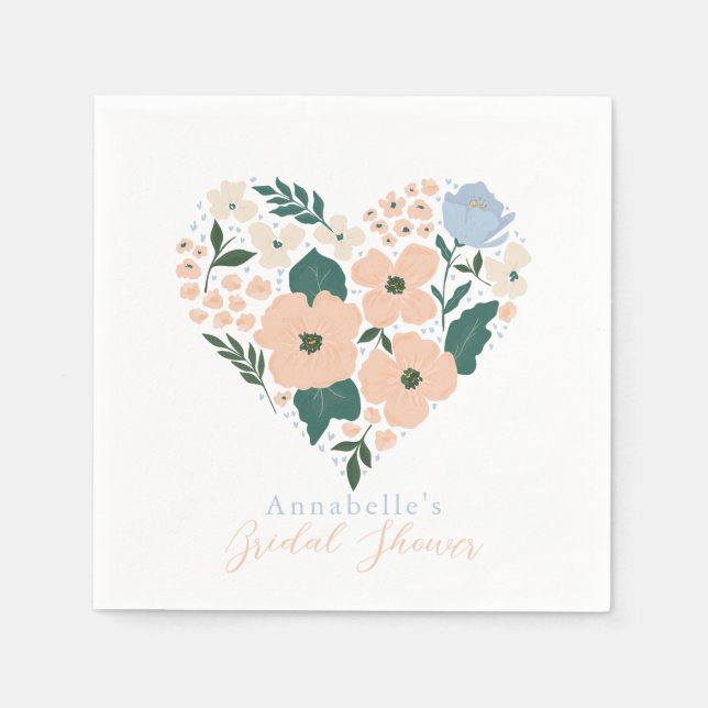 Serviette En Papier Fête de mariage Floral Rose en Forme de Coeur (Devant)