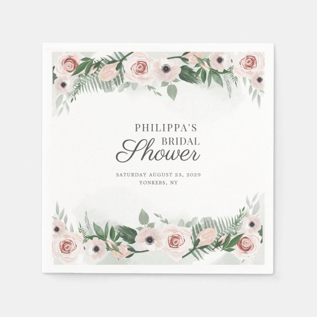 Serviette En Papier Fête de mariage Floral Rose Script Tendance Aquare (Devant)