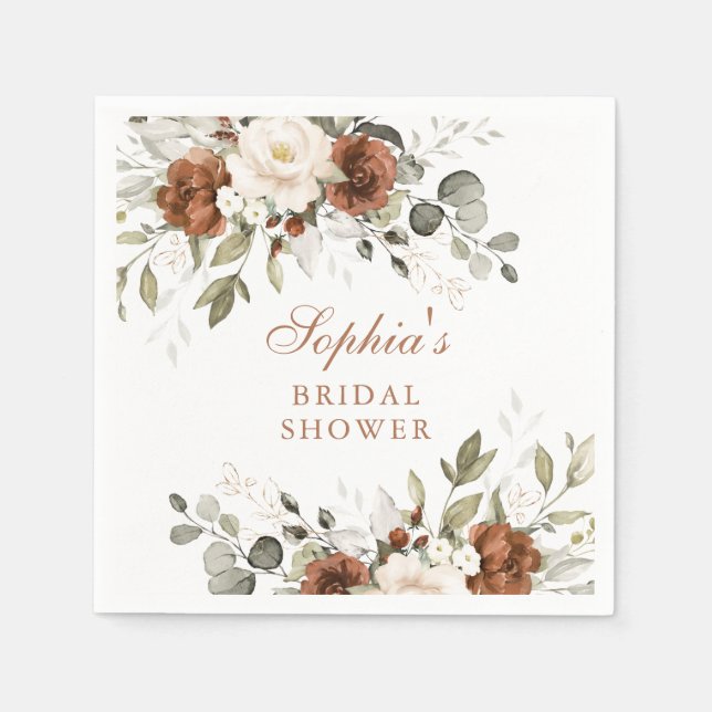 Serviette En Papier Fête de mariage floral rouille crème verdure or (Devant)