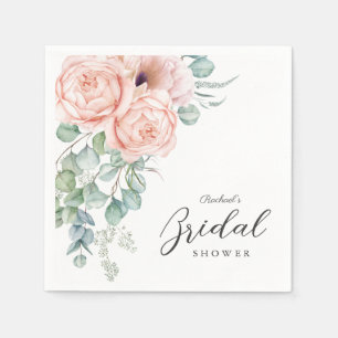 Serviette En Papier Fête de Mariage Florale à l'Aquarelle Rose Tendre