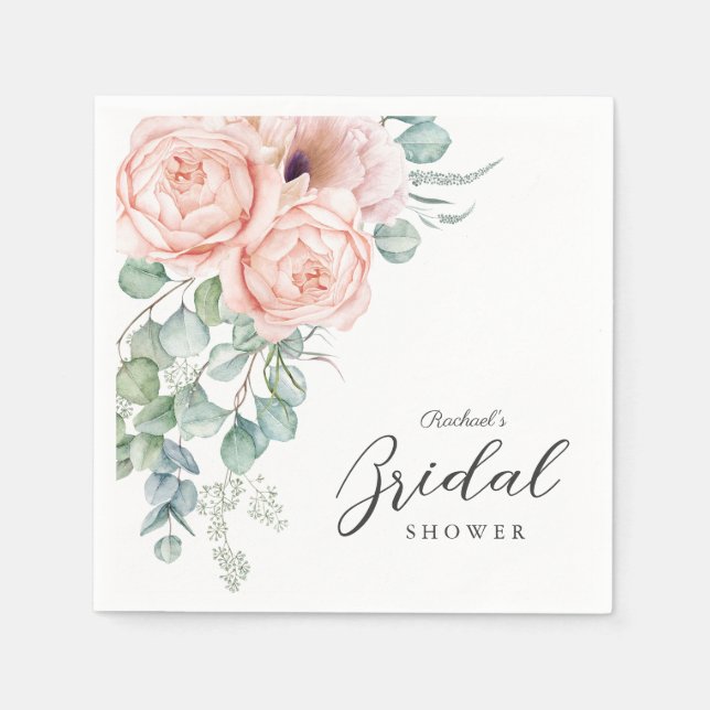 Serviette En Papier Fête de Mariage Florale Aquarelle Rose Clair (Devant)