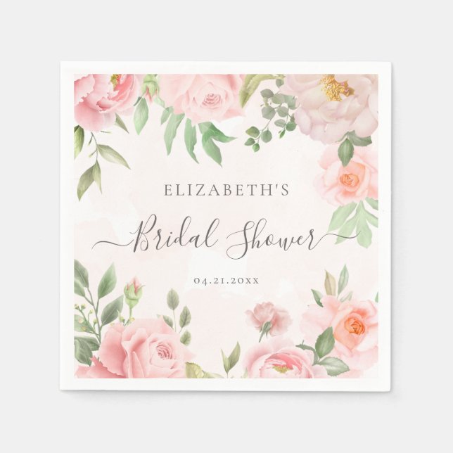 Serviette En Papier Fête de Mariage Florale Aquarelle Rose Foncé Pivoi (Devant)