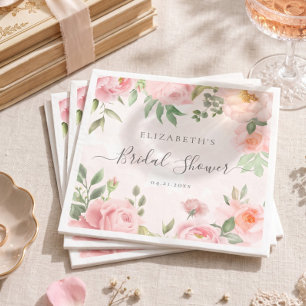 Serviette En Papier Fête de mariage Florale Aquarelle Rose Pâle