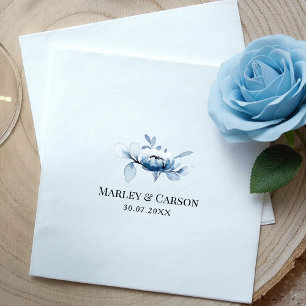 Serviette En Papier Fête de mariage florale bleu poussiéreux minimalis