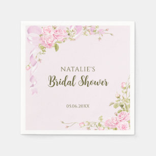 Serviette En Papier Fête de mariage florale chic aux roses roses roman