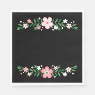 Serviette En Papier Fête De Mariage Florale Noir Et Rose