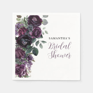Serviette En Papier Fête de mariage florale violette sombre et lunatiq