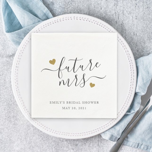 Serviette En Papier Fête de mariage futur Mme Cœurs en or écriture mod (Créateur téléchargé)