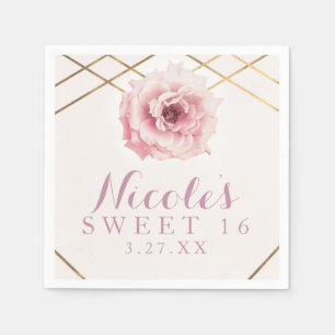 Serviette En Papier Fête de mariage glamour floral rose et or