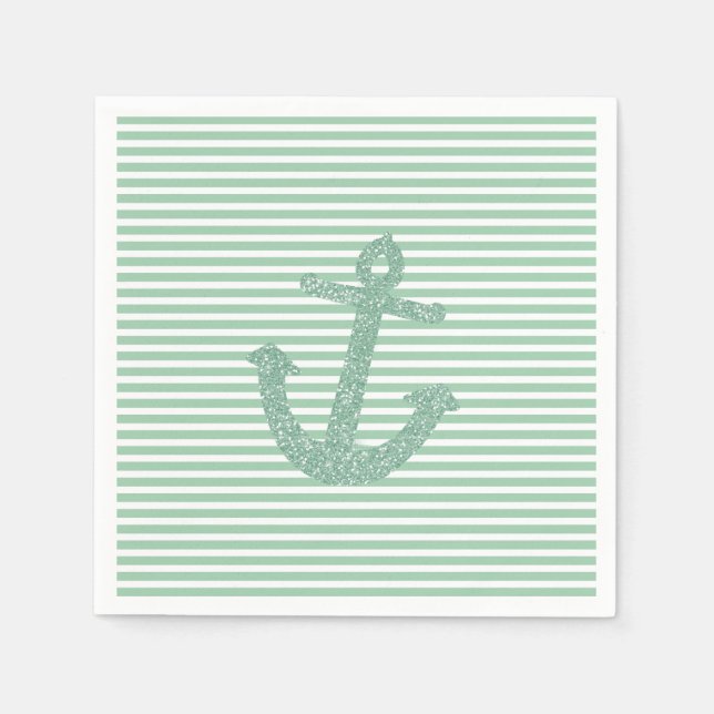 Serviette En Papier Fête de mariage Glitter Mint Féminin Ancre Nautiqu (Devant)