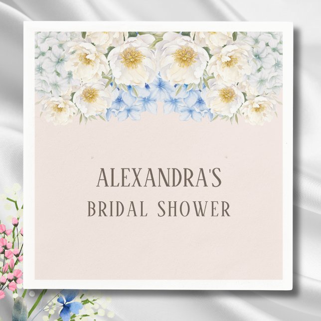 Serviette En Papier Fête de mariage Hydrangea Bleu Floral Blanc (Créateur téléchargé)