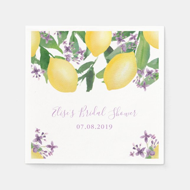 Serviette En Papier Fête de mariage Lavande Citrons Fleurs Violettes (Devant)