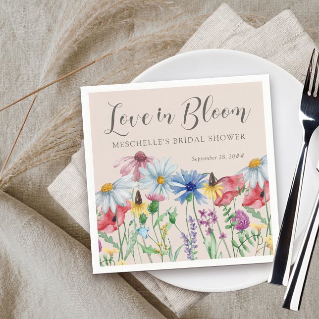 Serviette En Papier Fête de mariage Love in Bloom Wildflower Charm (Love in Bloom bridal shower napkin from my Wildflower Charm collection)