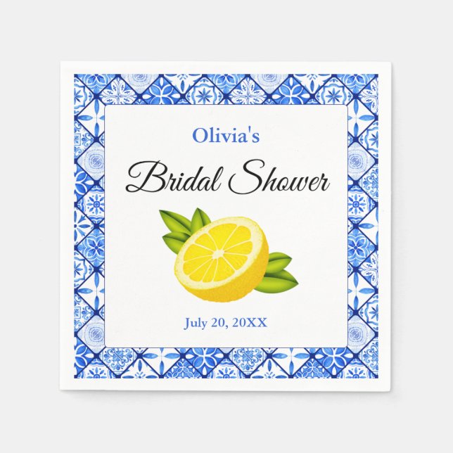 Serviette En Papier Fête de mariage Méditerranée Tuile Bleue Citron (Devant)