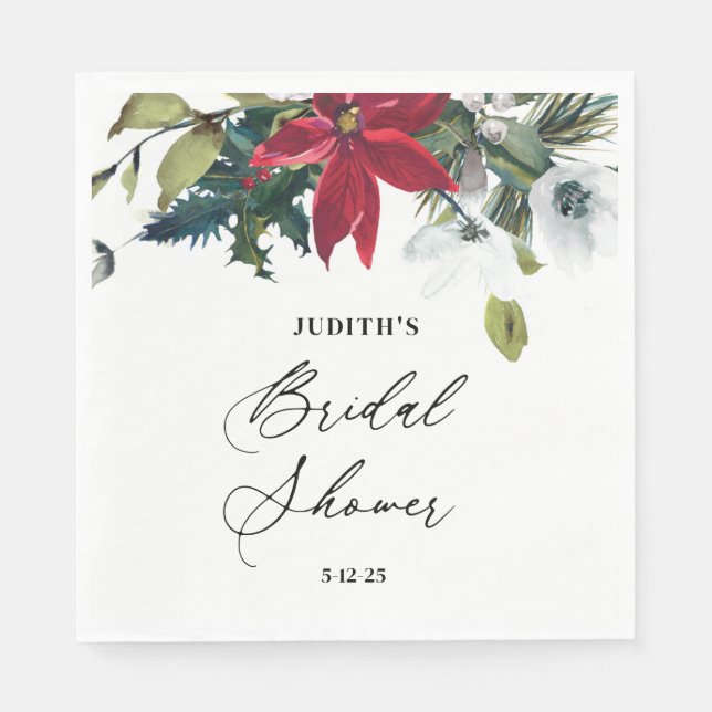 Serviette En Papier  Fête de mariage Poinsettia d'hiver  (Devant)
