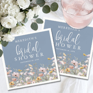 Serviette En Papier Fête de mariage poussiéreuse bleu clair à fleurs s