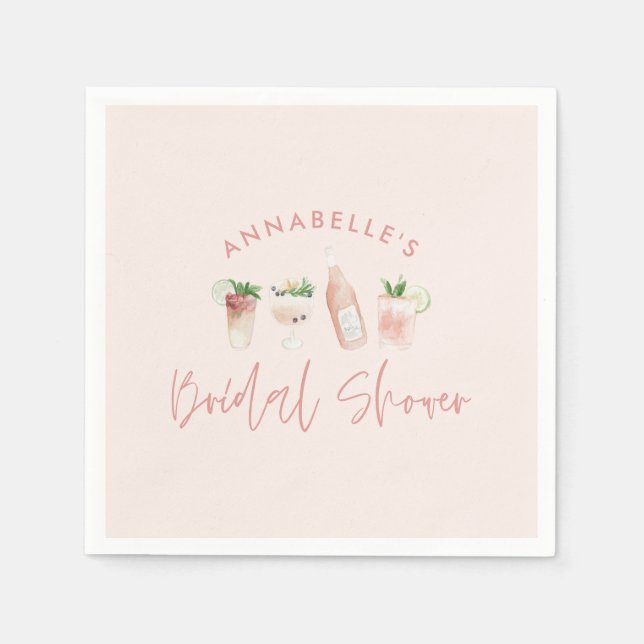 Serviette En Papier Fête de mariage script cocktail moderne rose fémin (Devant)