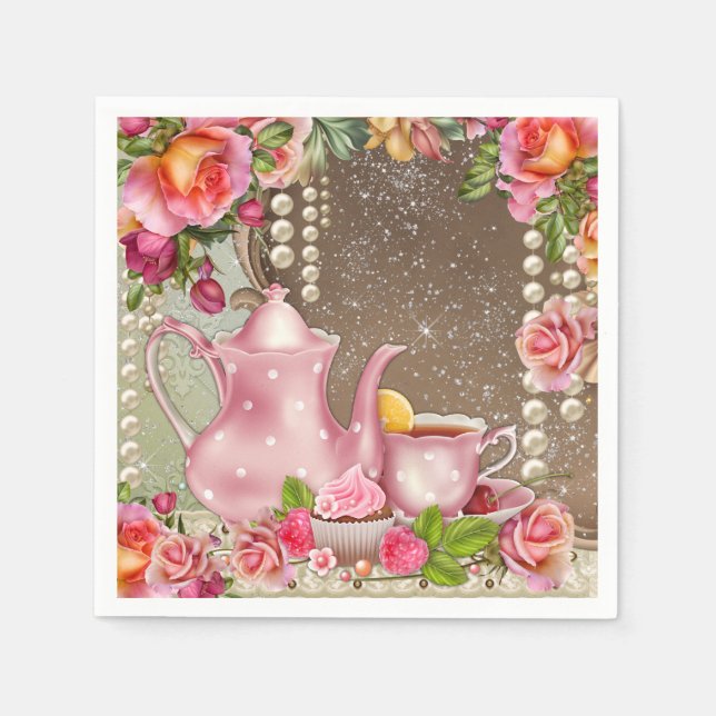 Serviette En Papier Fête de mariage thé dansant Perle Rose (Devant)
