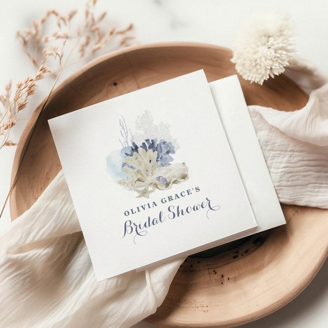 Serviette En Papier Fête de mariage thème coquillage mer bleue plage c (Créateur téléchargé)