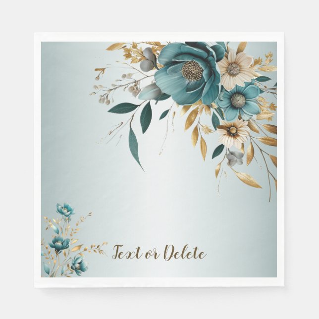 Serviette En Papier Fête de mariage Turquoise Fleur blanche Feuilles d (Devant)