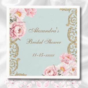 Serviette En Papier Fête de mariage vintage pivoine rose bleu poussiér