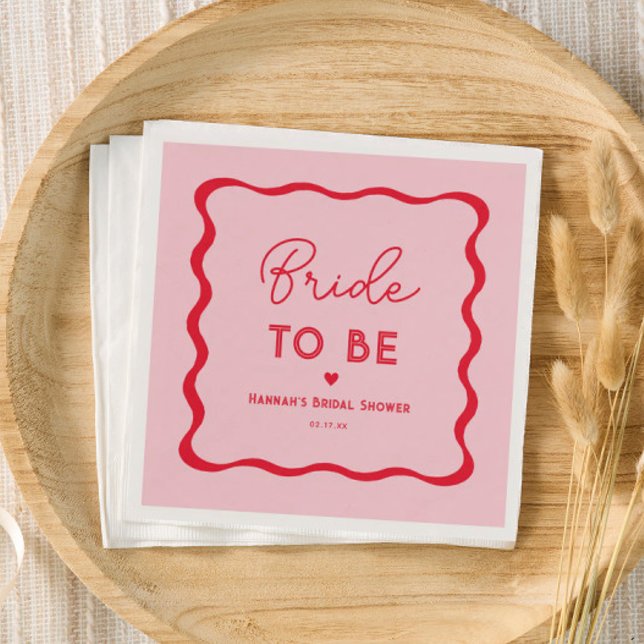 Serviette En Papier Fête de mariage Wavy Retro rose et rouge Future Ma (Créateur téléchargé)