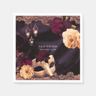 Serviette En Papier Fête de Mascarade Fleurie et de Dentelle Violette 