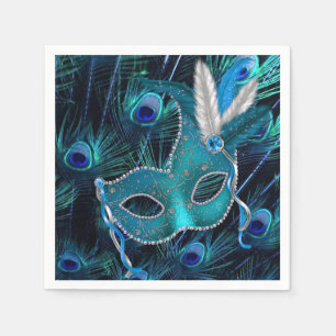 Serviette En Papier Fête de Mascarade Paon Bleu Turquoise