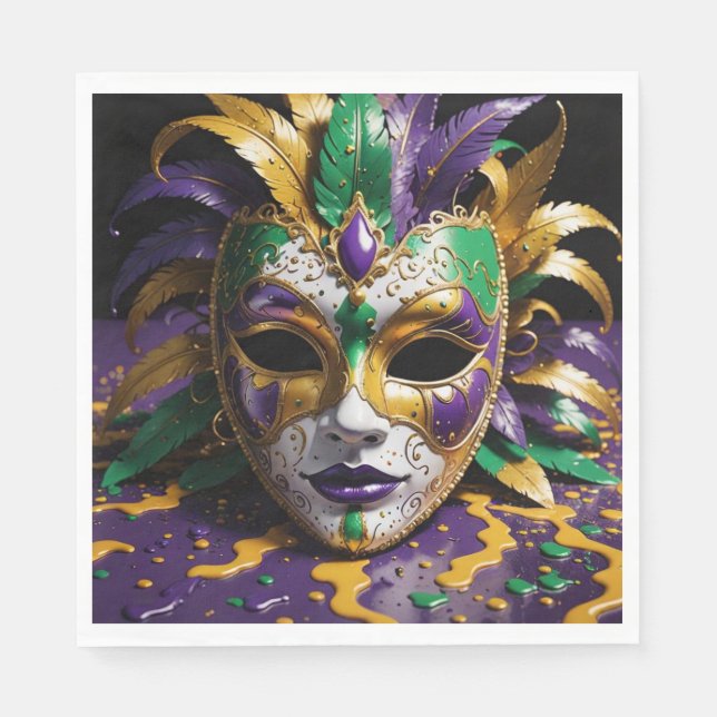 Serviette En Papier Fête de Masque de Mardi Gras (Devant)
