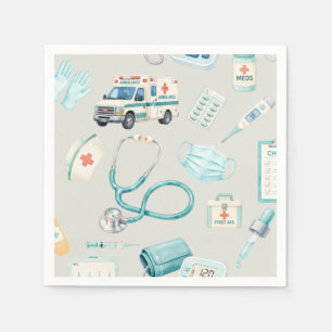 Serviette En Papier Fête de médecin infirmière à l'aquarelle