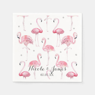 Serviette En Papier Fête de motif chic Flamingos roses Points gris