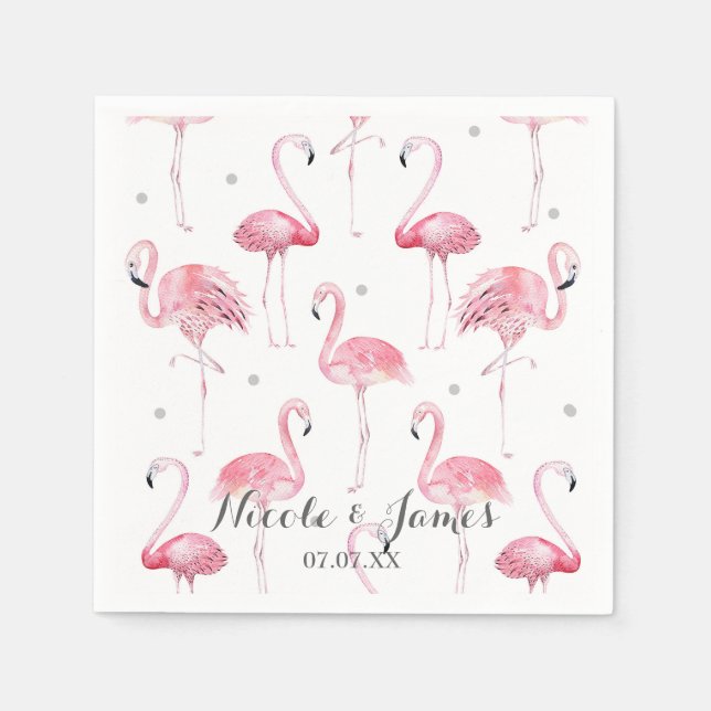 Serviette En Papier Fête de motif chic Flamingos roses Points gris (Devant)